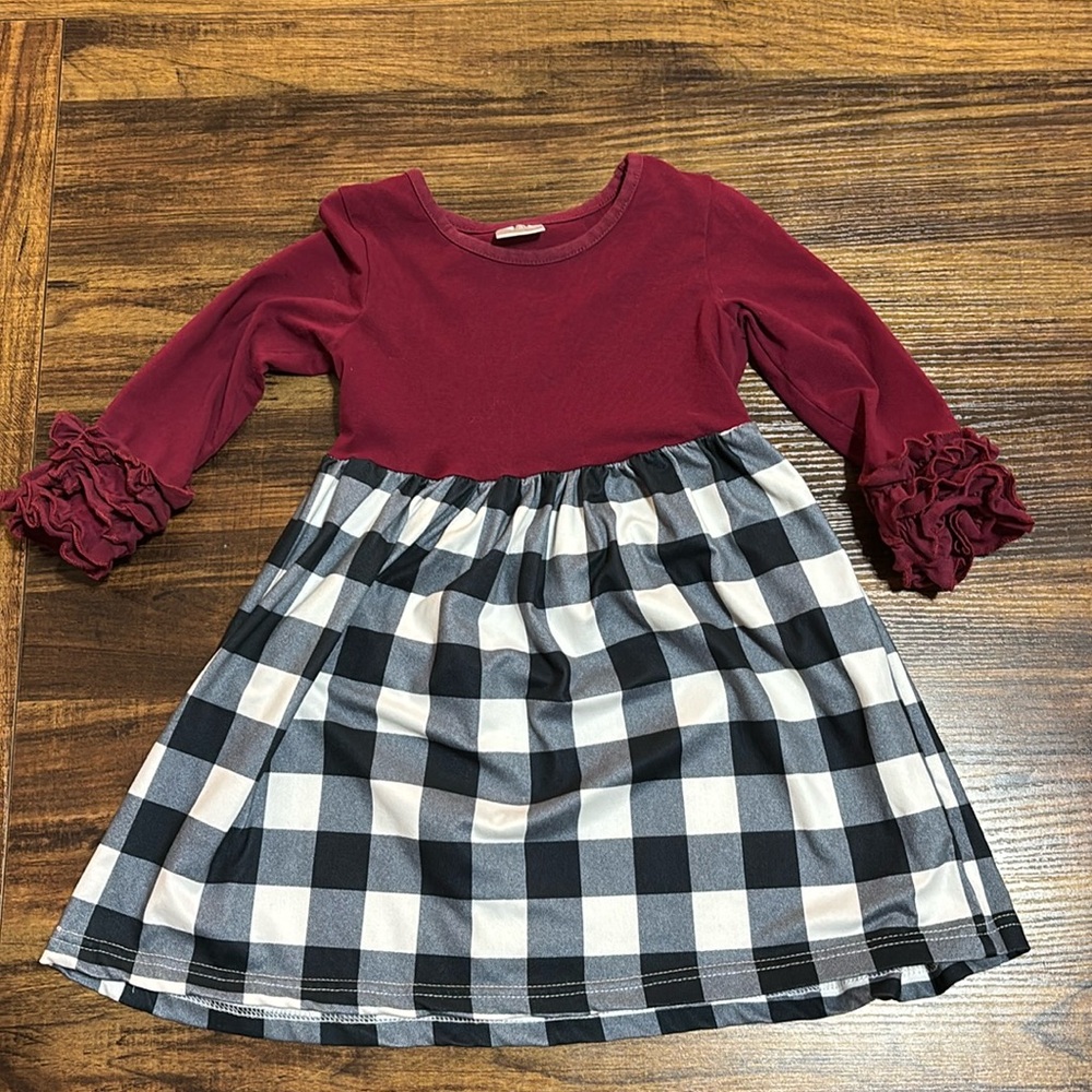 Sparkle in Pink ruffle sleeve plaid dress 4t